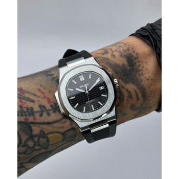 Custom Seiko Mod • Black Nautilus w/ Rubber Strap + Butterfly Buckle • 40mm
